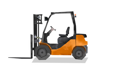 Watercolor forklift. Warehouse loader image. Cartoon print for kids room. Boys bedroom decor. Isolated orange machine