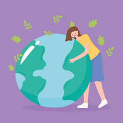 save the planet, falling leaves and girl with earth map