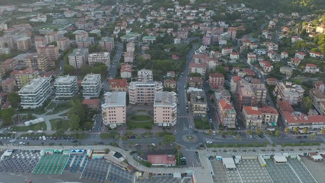 drone shot revealing the ligurian coast and the city of andora