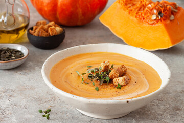 Cream of Pumpkin and sweet potato soup with seeds 