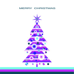 Beautiful abstract Christmas tree and inscription Merry Christmas. Festive Christmas card. 