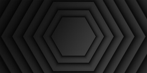 Abstract black hexagonal overlap layer background, hexagon shape pattern, dark minimal design with copy space, vector illustration