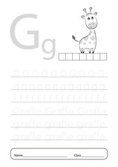 Writing practice letter G printable worksheet for preschool.Exercises for little children.Vector illustration.