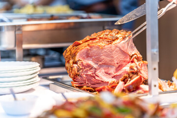 roast pork ham on a catering table