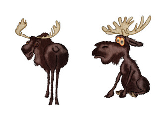 Naklejka premium Elk in two versions. Cartoon illustration on a white background.