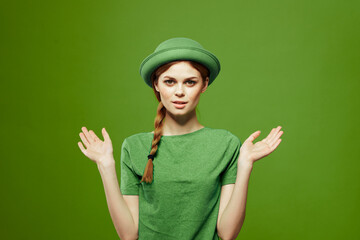 st patrick's day happy woman gesturing with her hands hat shamrock holidays fun