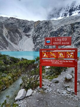 Laguna Paron, Huaraz, Peru. A blue-green lake in the Cordillera Blanca on the Peruvian Andes. At 4185 meters above sea level, it's surrounded by snowy peaks and a pyramid mountain. 