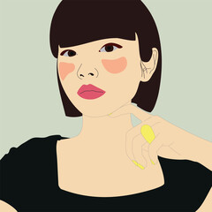 Portrait of a beautiful girl. Young asian brunette woman. Girl is posing. Fashion and beauty. Vector illustration in flat style.