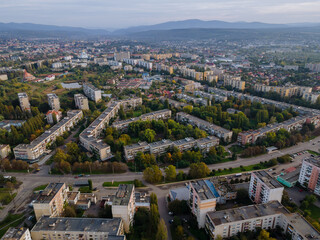 Drone aerial view in the residential area on Uzhhorod city Zakarpattya