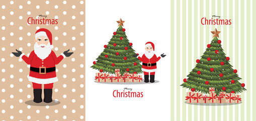 Merry Christmas and Happy new year card with Santa Clause and Christmas tree vector