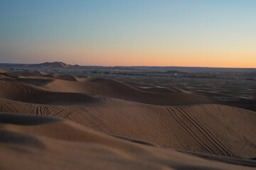 Fototapeta na wymiar Evening desert view in Merzouga, Morocco