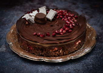Chocolate cranberry tart and elegant tea set