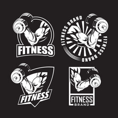 bundle of fitness logo in various shape in black and white color