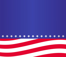American banner blue background, white stars and red stripes, america vote illustration, president`s day poster