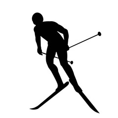Isolated silhouette of a skier on a slope