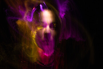 lightpainting portrait, new art direction, , light drawing at long exposure