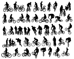 Young athlete on a bike for extreme stunts. Isolated silhouette on a white background - 390188536