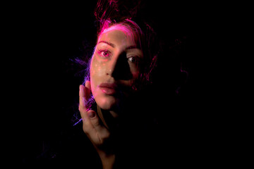 lightpainting portrait, new art direction, , light drawing at long exposure