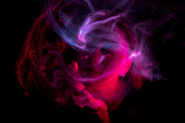 lightpainting portrait, new art direction, , light drawing at long exposure