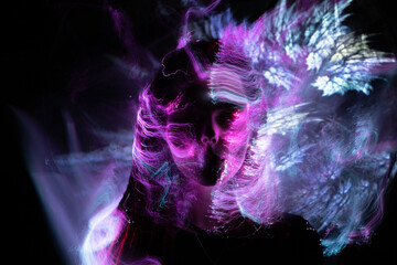 lightpainting portrait, new art direction, , light drawing at long exposure