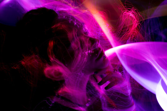 lightpainting portrait, new art direction, , light drawing at long exposure