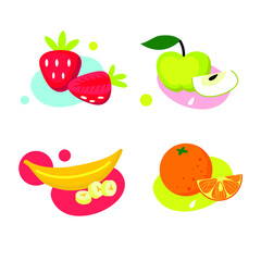 Set of vector food icons. Berries and fruits