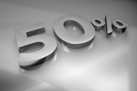 50% Off silver 3d numbers for offers and discounts, neutral grayscale for easy color grading.