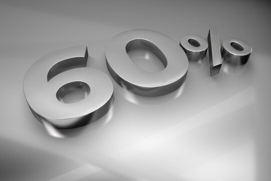 60% Off silver 3d numbers for offers and discounts, neutral grayscale for easy color grading.