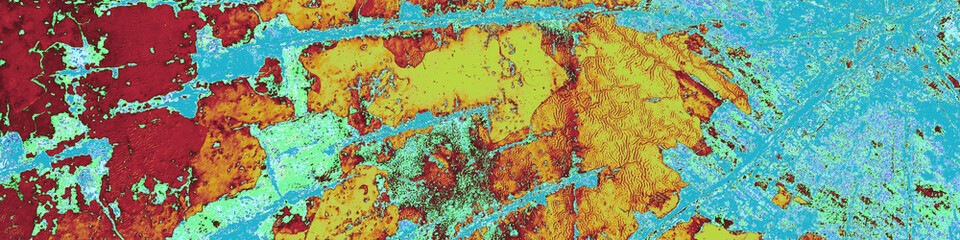 Yellow Scratched Banner. Blue Nature Wallpaper.