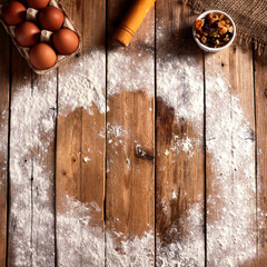 Free space in flour for text, flour circle on wooden background