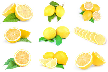 Group of lemons isolated on a white background cutout