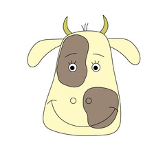 Bull's head with a cute smile. Vector. Symbol of the year. Feast of the Nativity of Christ.