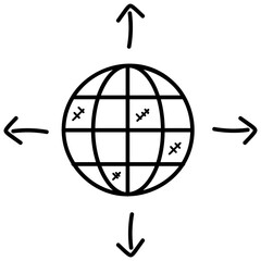 
A globe with outward arrows in four directions.
