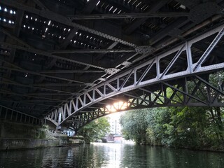 Steel bridge of Hamburg Hochbahn seen from Isebekkanal