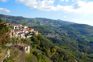 Fototapeta na wymiar Panoramic view of San Giorgio La Molara, a rural village in the mountains of the Campania region, Italy.