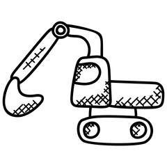 
Heavy machinery used for construction, excavator doodle icon
