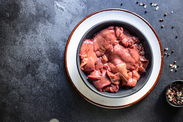 raw liver chicken healthy food ingredient vitamins healthy meal snack ingredient top view copy space for text food background rustic keto or paleo diet