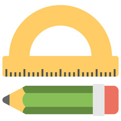 
Drafting tools, pencil and degree square flat icon 
