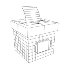Ballot box with Ballot paper. Wireframe mesh