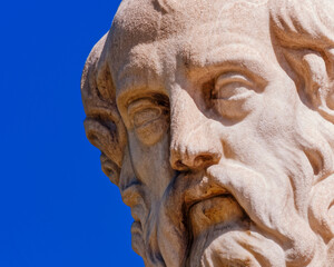 Fototapeta na wymiar Plato portrait, the famous ancient thinker and philosopher, detail of marble statue in Athens Greece