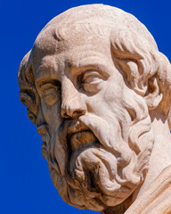 Obraz premium Plato portrait, the famous ancient thinker and philosopher, detail of marble statue in Athens Greece