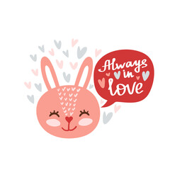 cute vector valentines pink bunny