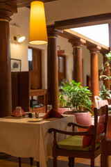 Interiors of a tamil themed restaurant in South India