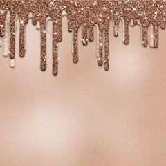 Dripping glitter paint on foil background
