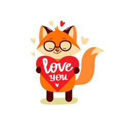 cartoon cute fox with heart