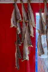 Close-up of dried whiting (or merling) fish on a fish market
