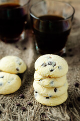Soft ricotta chocolate drops cookies in a plate