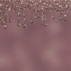 Dripping glitter paint on foil background