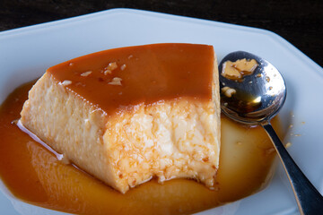 Delicious condensed milk pudding. Brazilian dessert.