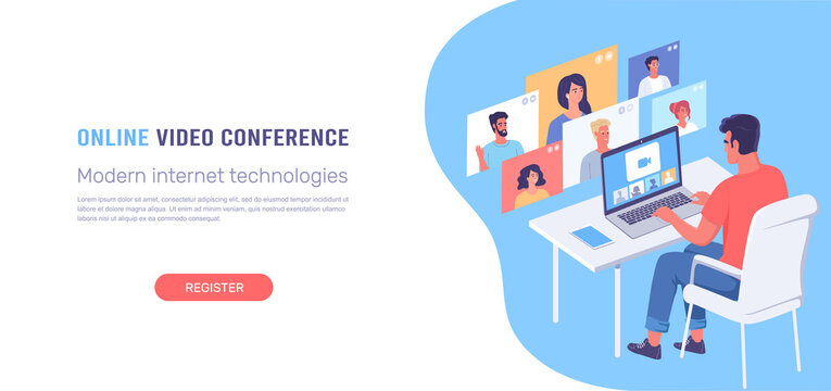 Online Video Conference Web Banner Design Illustration 